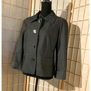 VICTOR  Blue 4 button jacket with a ruffle back. Sz 12